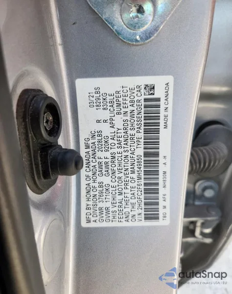 2021 Honda Civic Lx from USA, damaged, VIN 2HGFC2F61MH549850